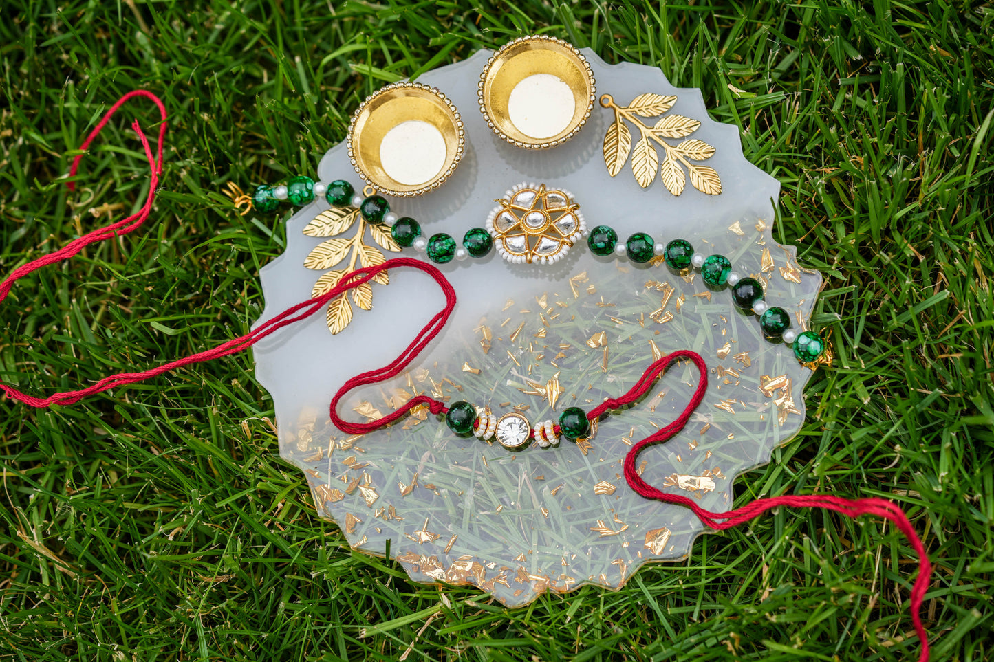 Emerald Pearl Brother and Sister Rakhi Set