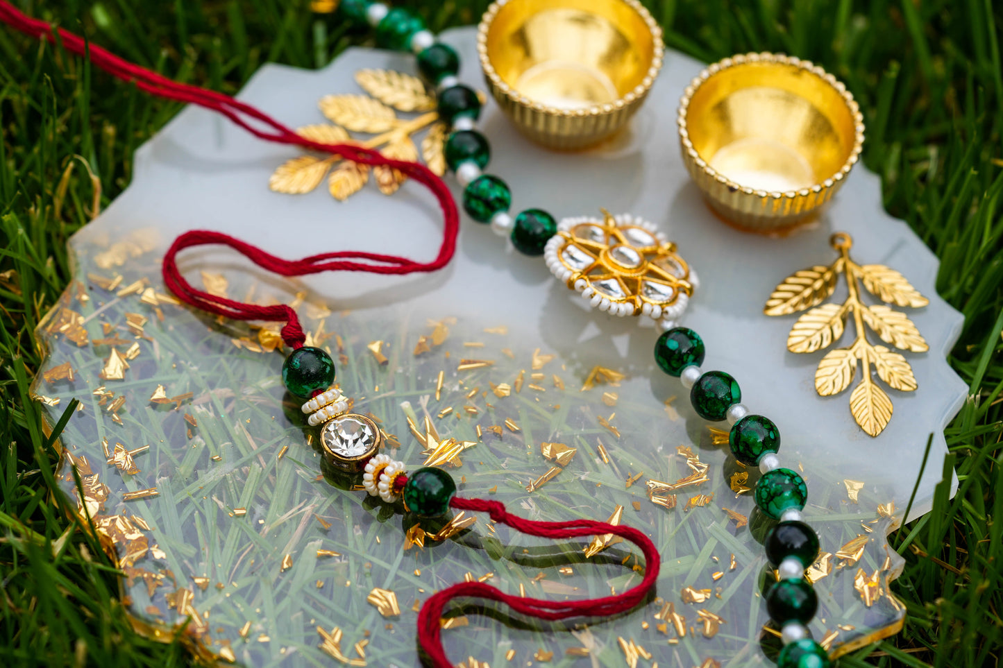 Emerald Pearl Brother and Sister Rakhi Set