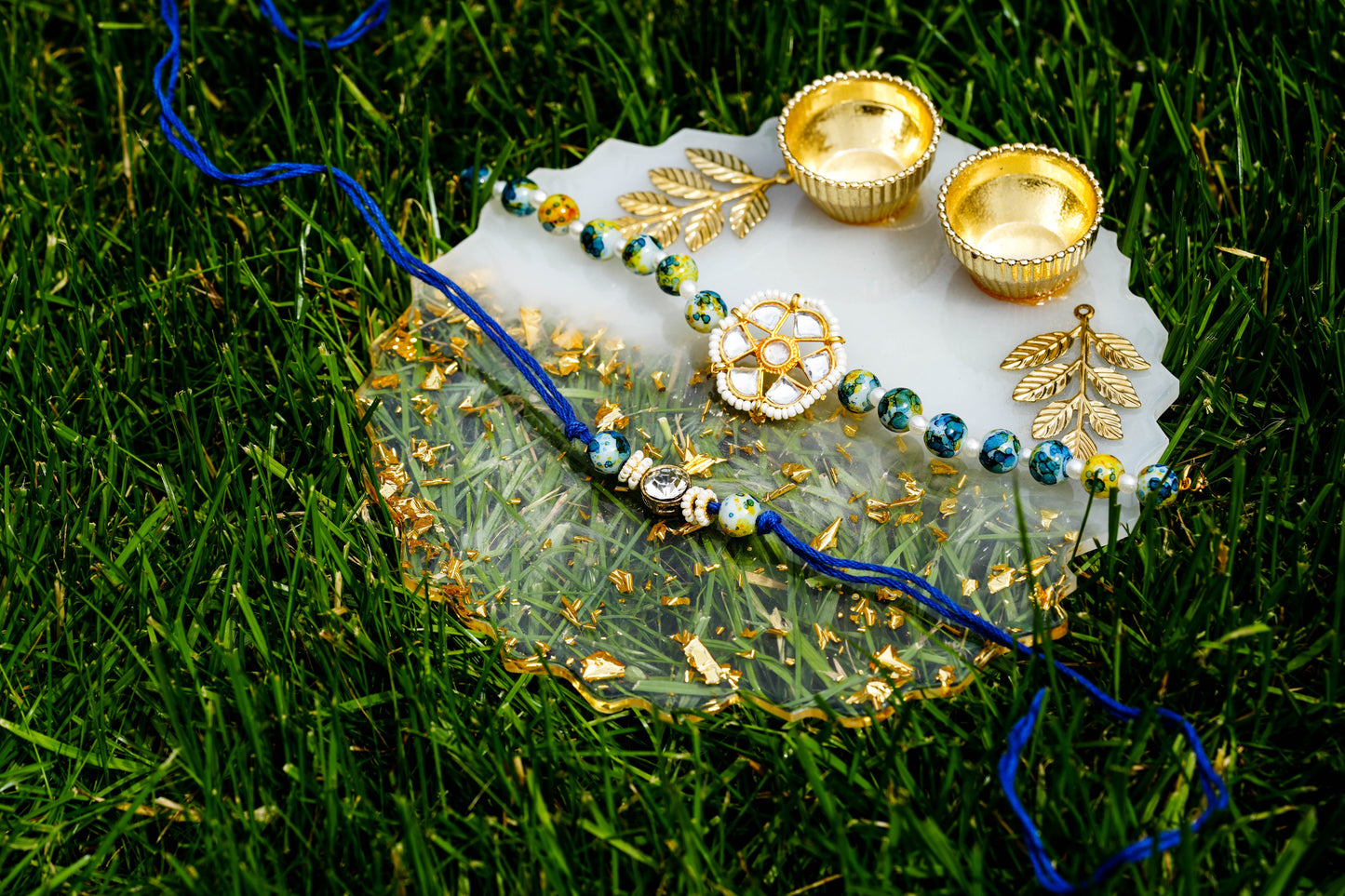 Blue Green Brother and Sister Rakhi Set