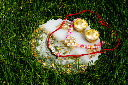 Red Pink Brother and Sister Rakhi Set