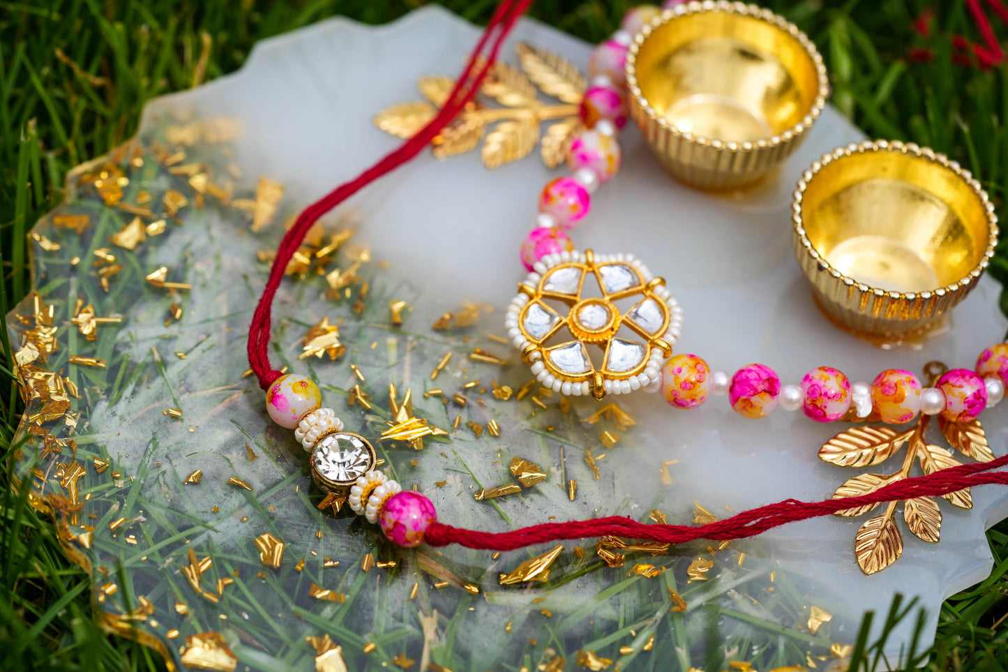 Red Pink Brother and Sister Rakhi Set