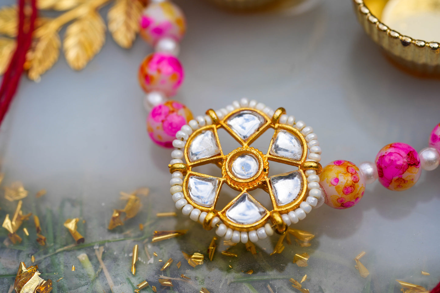 Red Pink Brother and Sister Rakhi Set
