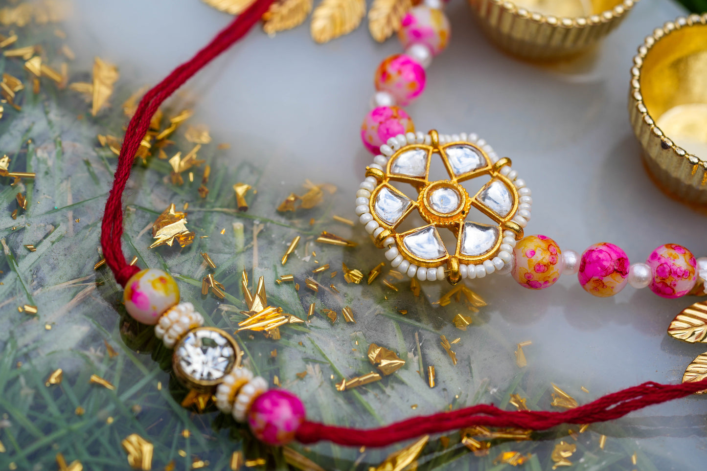 Red Pink Brother and Sister Rakhi Set