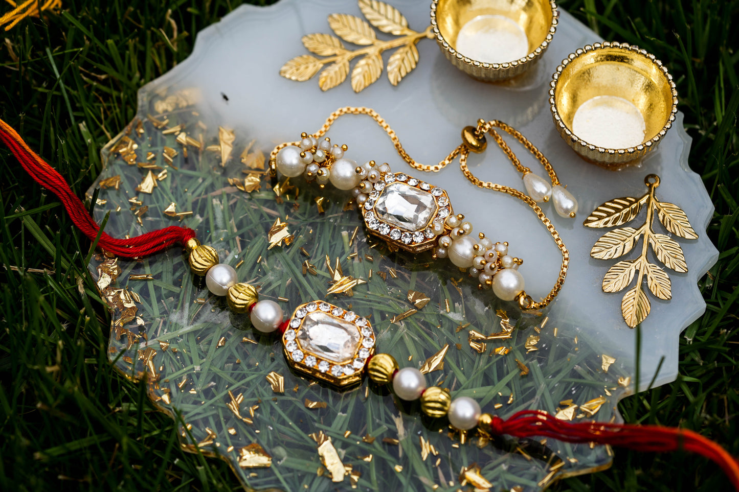 White Emerald Brother and Sister Rakhi Set